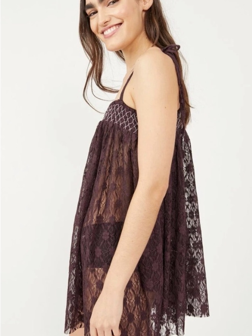 Free People Intimately Rule The World lace romper in a dark purple color. Large - Picture 4 of 7